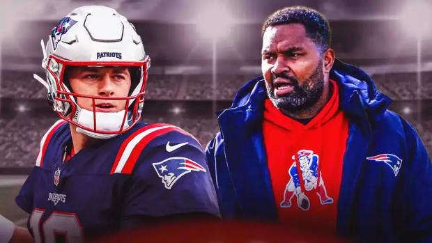 New England Patriots quarterback Mac Jones and head coach Jerod Mayo.